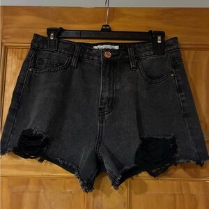 YMI Black Jean Shorts Distressed High-Waisted